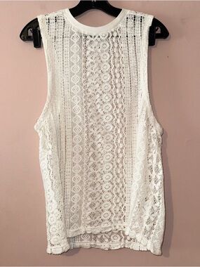 Standard Cloth White Crochet Open Knit Tank Top Size S
